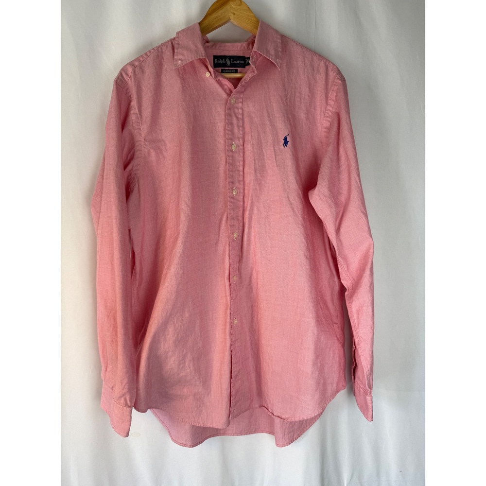 Ralph Lauren Classic Fit Pink Long Sleeve Button Down Shirt Men's L